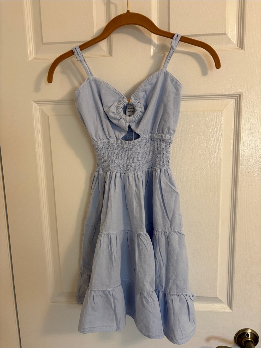 Blanco by Nature  Blue Tiered Dress with Front Bow Cutout - Kids. Brand New